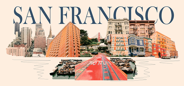 San Francisco in colorful poster design or art collage  from photos by author.