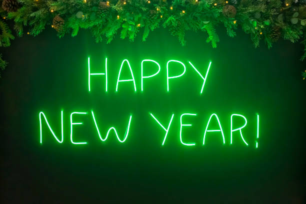 istock Green neon text Happy New year 1481012059