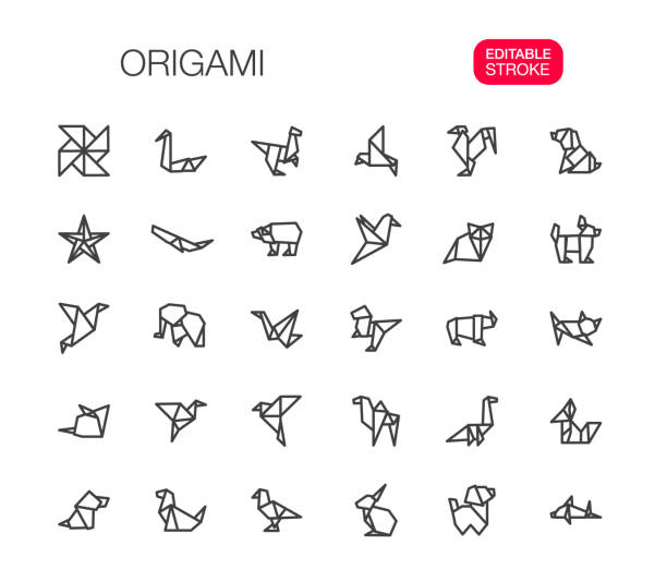 Origami Thin Line Icons Set Editable Stroke vector art illustration