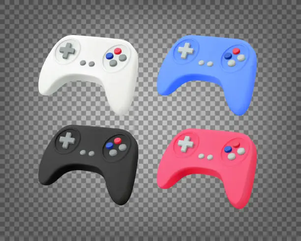 Vector illustration of Modern gamepads set isolated on transparent background. Gamebling concept. 3d vector banner with copy space