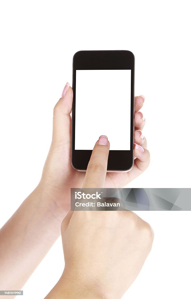 손으로 쥠 맹검액 ��화면을 스마트폰 흰색 배경의 - 로열티 프리 공란 스톡 사진