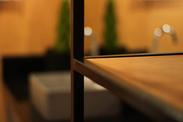 istock Selective Focus on a Wooden Shelf with Steel Brackets 1481026934