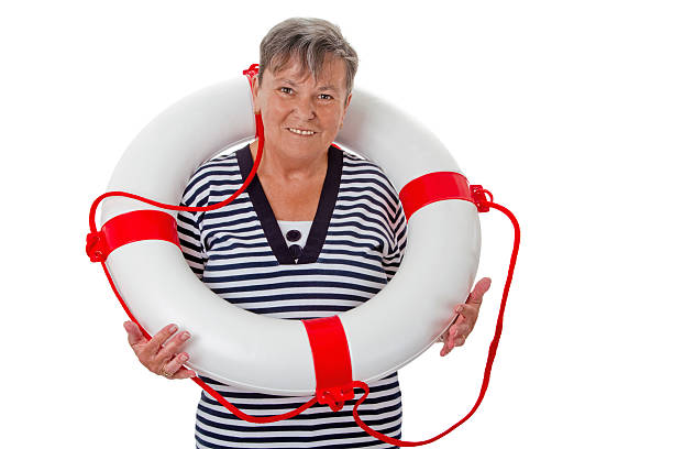 Senior woman with lifebelt - isolated