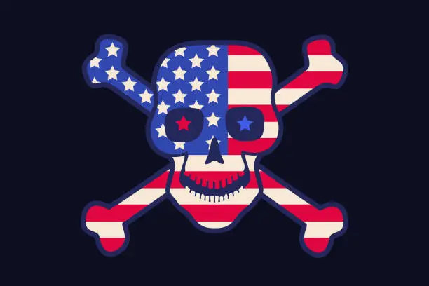 Vector illustration of Skull with flag of USA