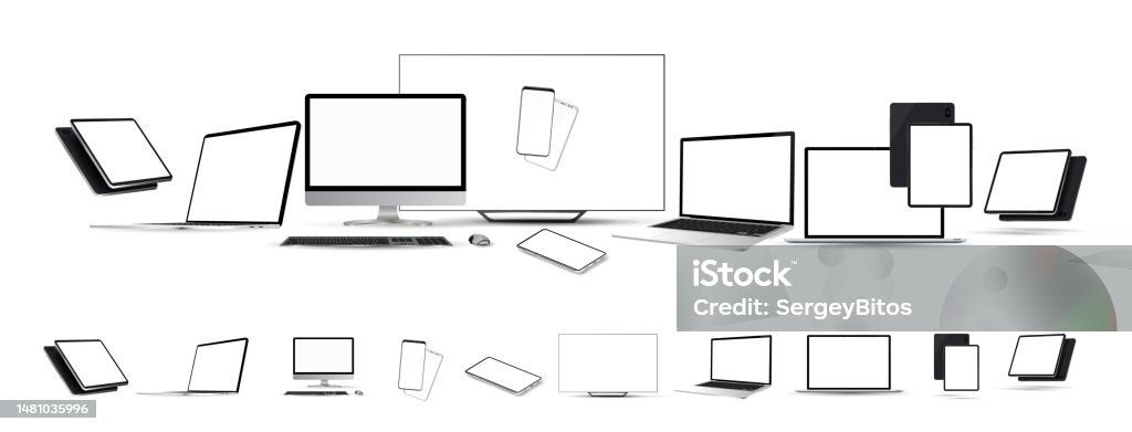 Computer Desktop Gadgets Graphics Collection Mockup Gadgets 3d Realistic Set Stock Illustration ...