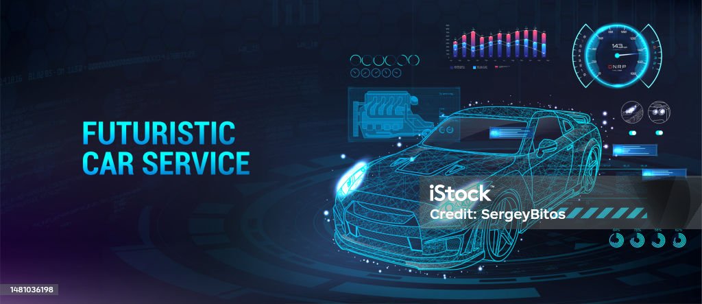 Car Service Future With Hud Interface Diagnostic Auto Stock ...