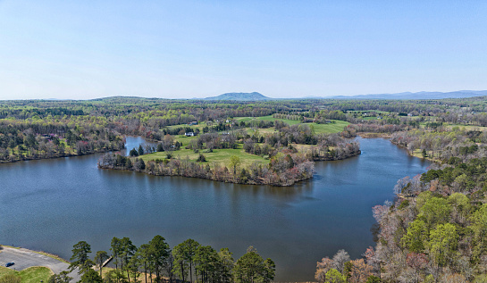 Aerial view of Mountain Run Lake Park in Culpeper County, Virginia.