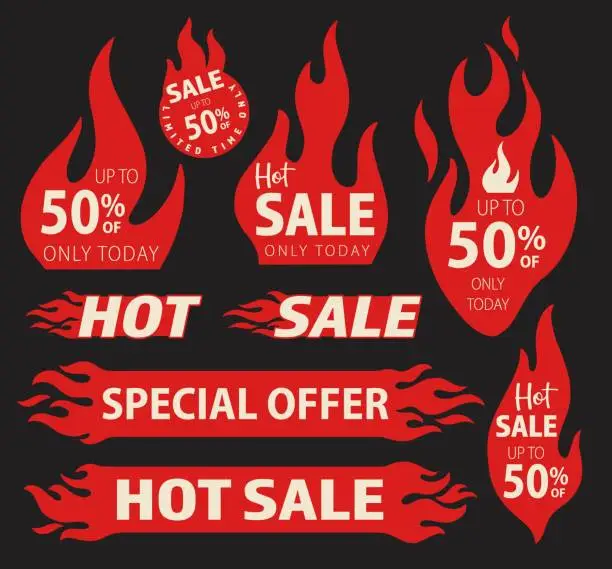 Vector illustration of Hot sale promotion set emblems