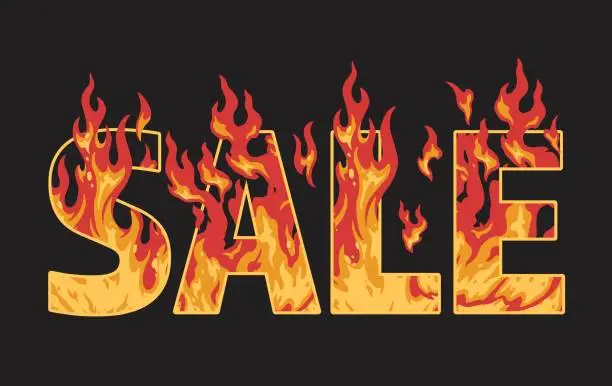 Vector illustration of Fiery sale lettering poster colorful