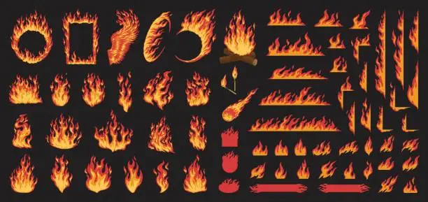 Vector illustration of Flaming fire colorful set emblems