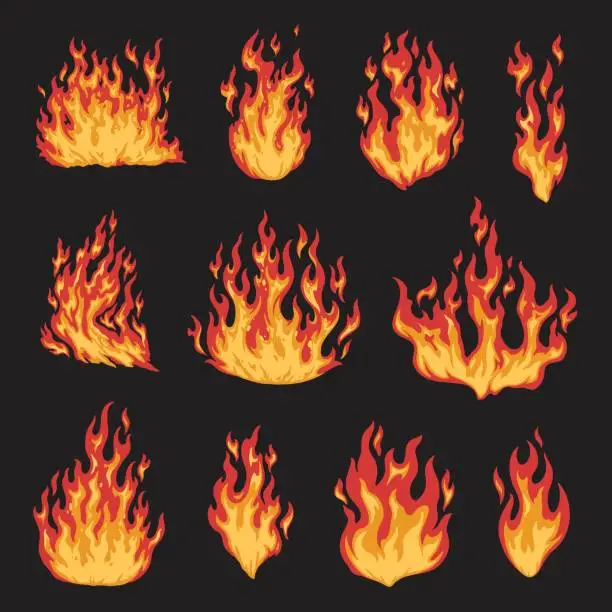 Vector illustration of Blazing fire colorful set emblems