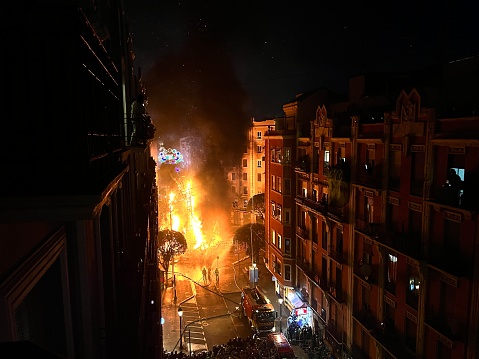 Cremá, is the last evento of Fallas de Valencia festival, when the Ninots are burning around the city with a fireworks display over the sky.

Las Fallas or 