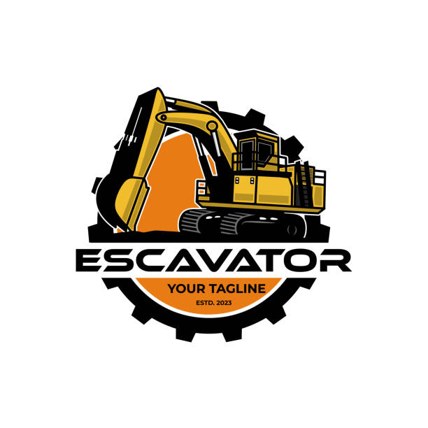 illustrations, cliparts, dessins animés et icônes de vecteur de conception de logo escavator avec illustration moderne - earth mover bulldozer construction equipment digging