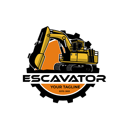 escavator logo design vector with modern illustration