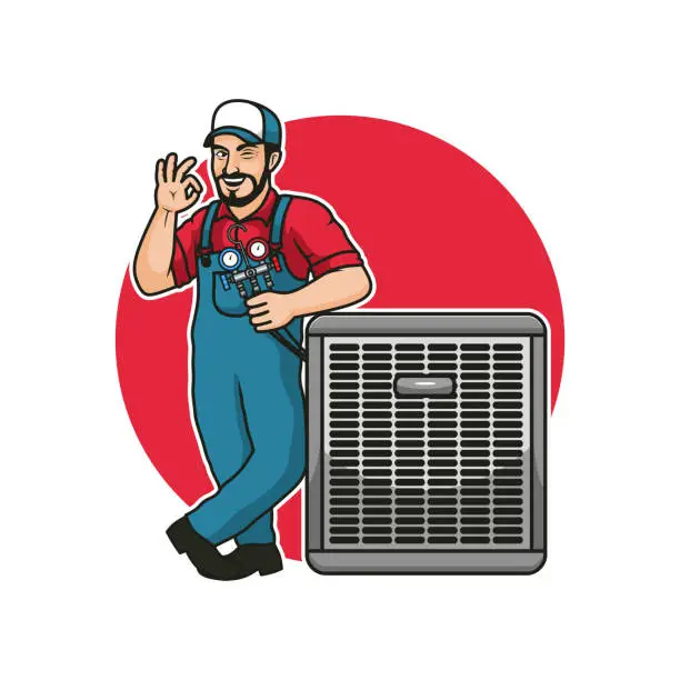 Vector illustration of HVAC service mascot cartoon character design illustration vector