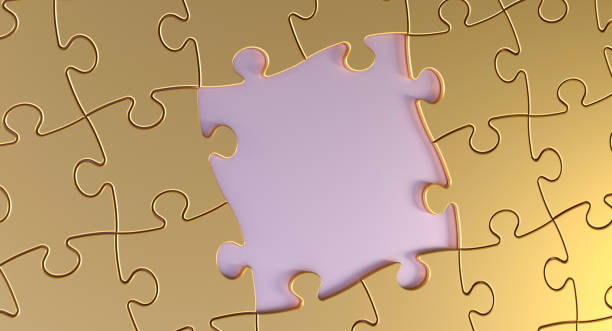 geduldsspiel - puzzle part of gold jigsaw piece stock-fotos und bilder