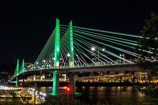 Night view at the Tilikum Crossing Bridge in Portland, Oregon