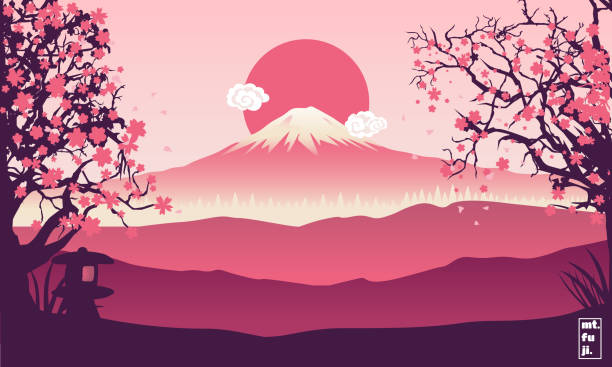 Mount Fuji in the afternoon vector illustration vector art illustration
