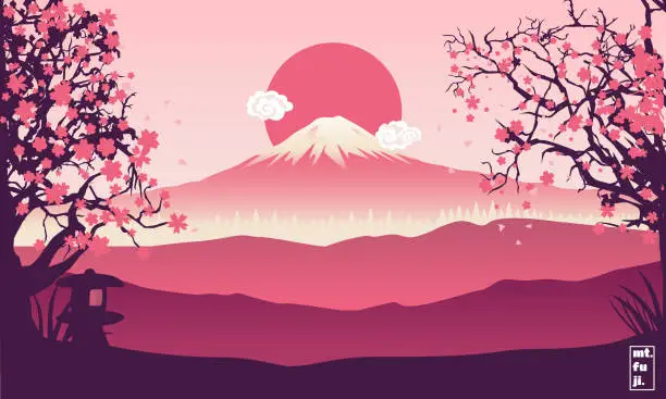 Vector illustration of Mount Fuji in the afternoon vector illustration