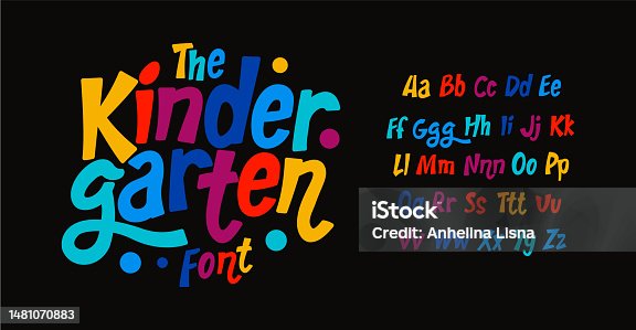 istock Kindergarten colorful alphabet, kid colored sans serif letters, joyful festival font for bright fiesta logo, mexican headline, birthday and greeting card childhood lettering.Vector typographic design. 1481070883