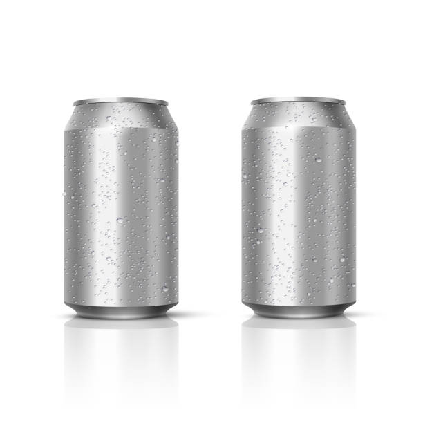 istock Aluminum cans with water drops isolated on white background. Empty template mockup for beer, alcohol, soft drinks, soda, energy drink. Advertising and presentation vector 3D realistic design elements 1481071738