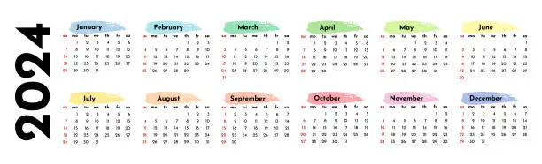 Vector illustration of Calendar for 2024 isolated on a white background