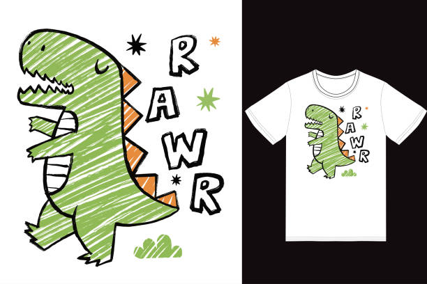 Cute dino rawr illustration with tshirt design premium vector Cute dino rawr illustration with tshirt design premium vector the Concept of Isolated Technology. Flat Cartoon Style Suitable for Landing Web Pages, Banners, Flyers, Stickers, Cards dinosaur rawr stock illustrations