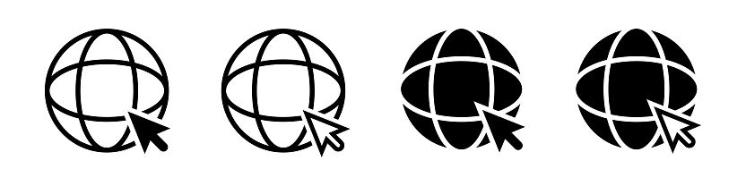 Go to web icons. World web icons. Earth globes. Website icon set. Internet icon set. Vector