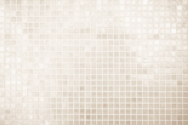 Cream light ceramic wall chequered and floor tiles mosaic background in bathroom, kitchen. Design pattern geometric with grid wallpaper texture decoration pool. Simple seamless abstract surface clean.