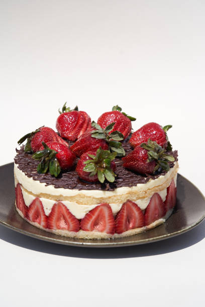 istock Strawberry cheesecake dessert on white background 1481082008