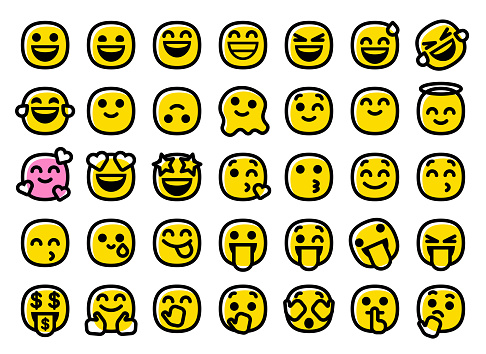 Vector illustration of a set of line art emoticons. Cut out design elements on a transparent background on the vector file.