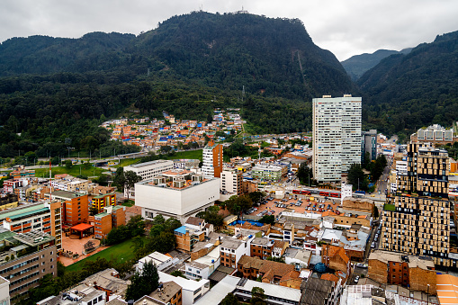 Panoramic view of buildings and La Paz neighborhood in Bogota, Colombia
