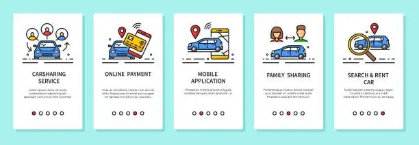 Vector illustration of Car share service mobile app for phone, city taxi