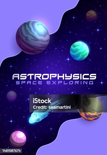 istock Cartoon astrophysics poster with space planets 1481087674