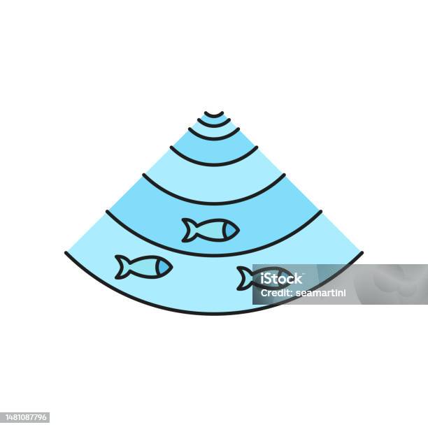 Fishing Industry Fish Sonar Outline Icon Or Symbol Stock Illustration - Download Image Now - Sonar, Fish, Nautical Vessel
