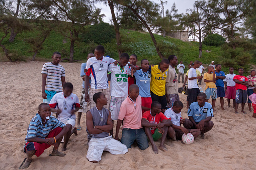 Praia de Xai Xai Mozambique, April, 2014: Medal and football recipients at a friendly beach soccor match after Sunday Pentecostal church service with Australian Missionaries. Go'n 2 Mozambique M8