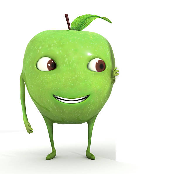 istock Cute green apple holding a blank paper 148109010