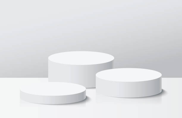 istock White cylinder stage pedestal podium with background. Use for product display presentation, showcase, mock up. 1481092524