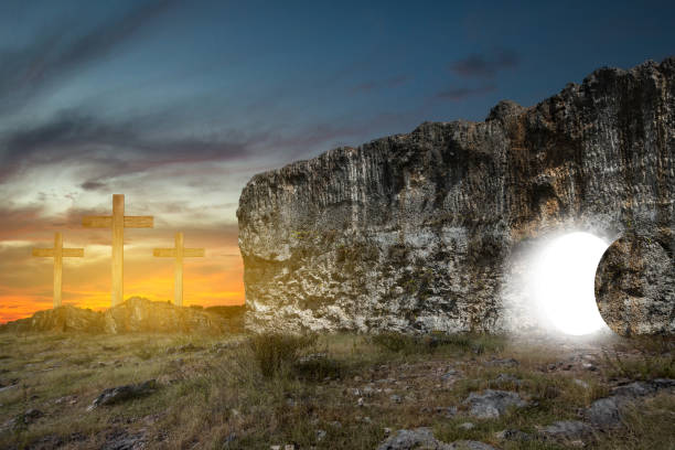 istock Christian Cross on the rock hill 1481093445