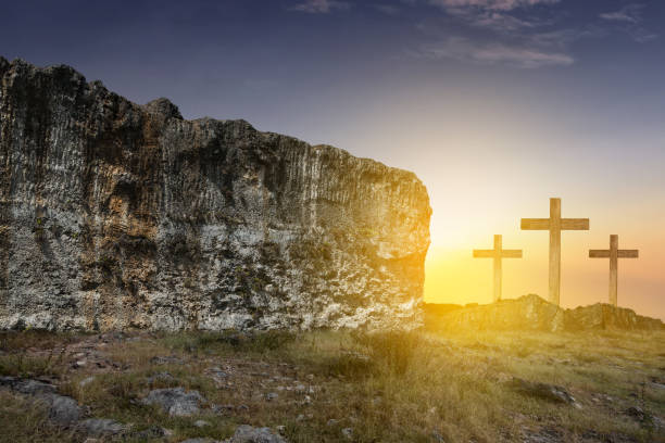 istock Christian Cross on the rock hill 1481093453