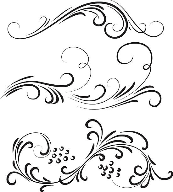 swirl - victorian style engraved image black and white illustration and painting stock illustrations