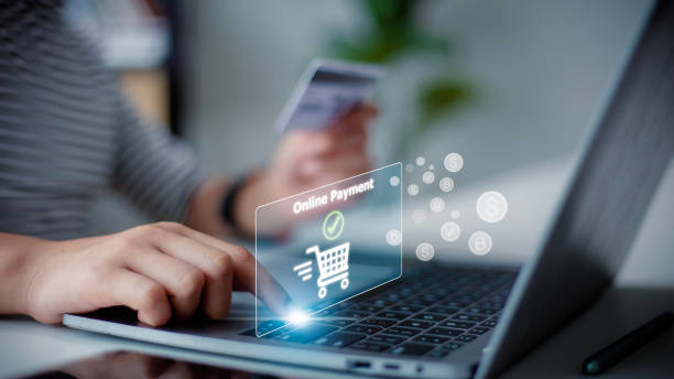 E-commerce delivery online payment. Access paying online payment concept. Women use laptop banking and online shopping via banking mobile apps, E-transactions and financial technology. pago en línea de entrega de comercio electrónico. acceda al concepto de pago en línea. las mujeres usan la banca portátil y las compras en línea a través de aplicaciones móviles bancarias, transacciones electrónicas y tecnología financiera.