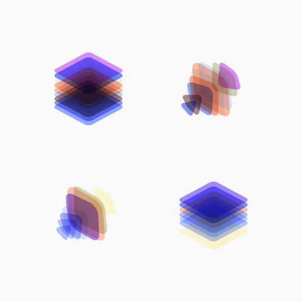 Vector illustration of Set of various overlapping elements. Abstract geometric transparent design