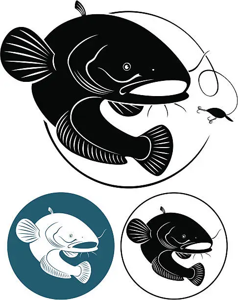 Vector illustration of Catfish illustrations colored in black