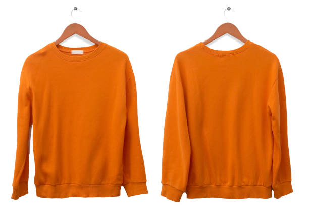 istock Blank long sleeved shirt mock up template, front and back view, isolated on white, plain orange t-shirt mockup. Tee sweater sweatshirt design presentation 1481098847