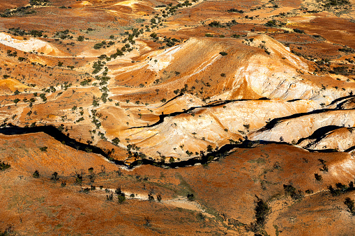 Aerial photography of Anna Creek Painted Hills, outback South Australia, Australia
