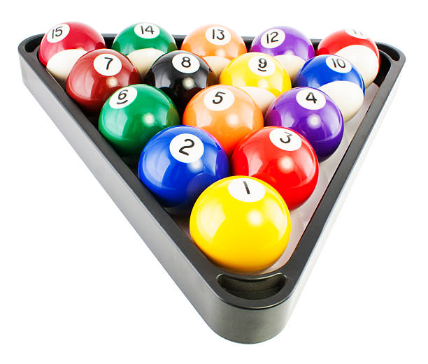 billiard balls in triangle Spots and stripes pool balls triangle blac isolated on white background. number 12 pool ball ball number stock pictures, royalty-free photos & images