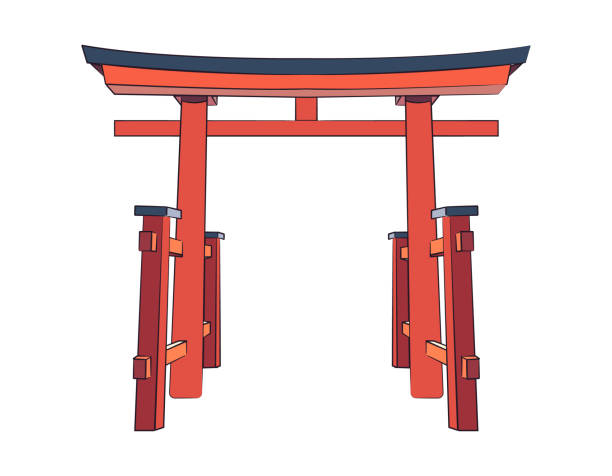 istock Japanese red gate of Torii Shrine. Ancient architecture of Japan. Color image. Isolated object on a white background. 1481103132