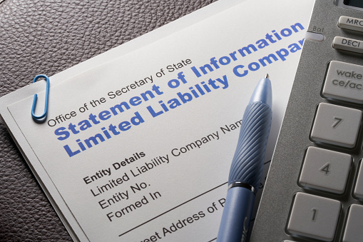 Limited Liability Company document LLC. IRS designation for tax filing.