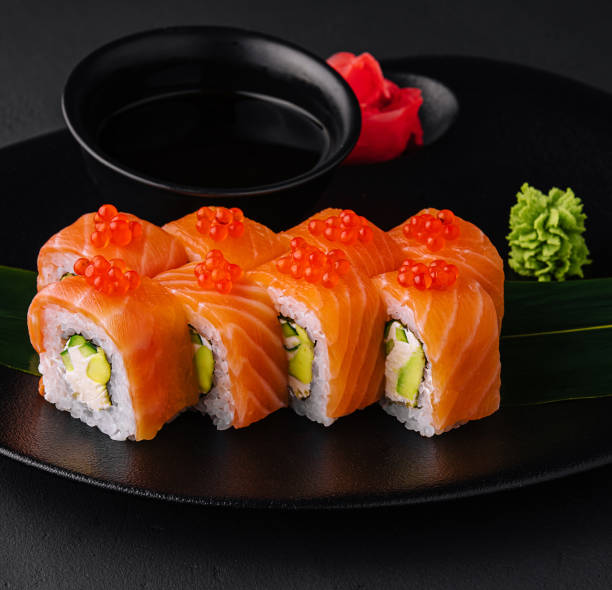 istock Philadelphia sushi rolls with caviar on plate 1481109477